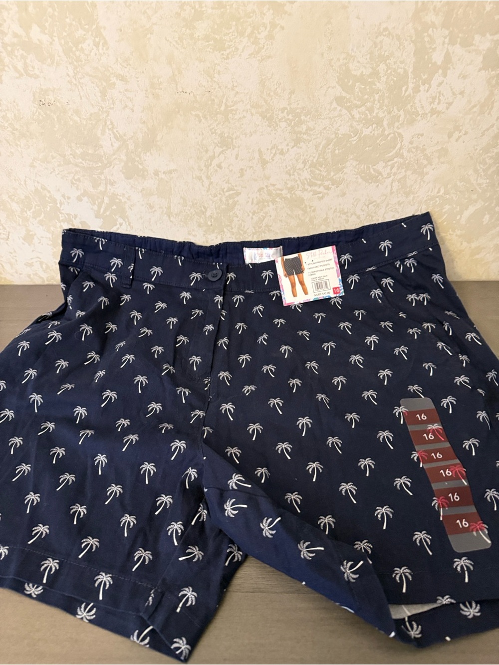 Parker Navy Palm-Print Casual Shorts